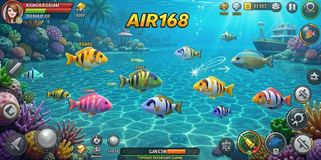 Tangkapan layar utama AIR168 dengan gameplay Tembak Ikan yang seru.