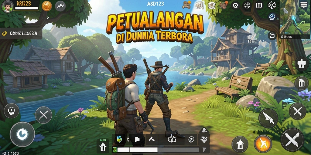 Tangkapan layar menunjukkan pemain menjelajahi dunia terbuka ASD123 dengan grafis menakjubkan.